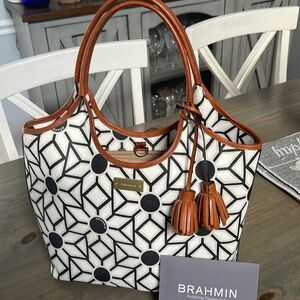 Brahmin Black/white Kaleidoscope shopper tote bag